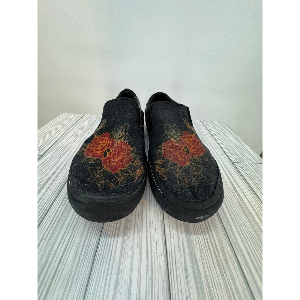 RAAD Men's Floral Slip On Shoes Black Floral Rose Graphic Casual Comfort Size 9M